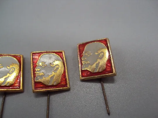 Знак Ленин портрет профиль голова на красном фоне ссср фрачник игла лот 3 шт №17662 Продаж