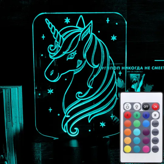 Акриловий світильник-нічник з пультом 16 кольорів Єдиноріг tty-n001946 Ціна