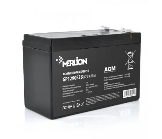Аккумуляторная батарея MERLION AGM GP1290F2B 12 V 9 Ah ( 150 x 65 x 95 (100) ) Black Q10/480 Ціна