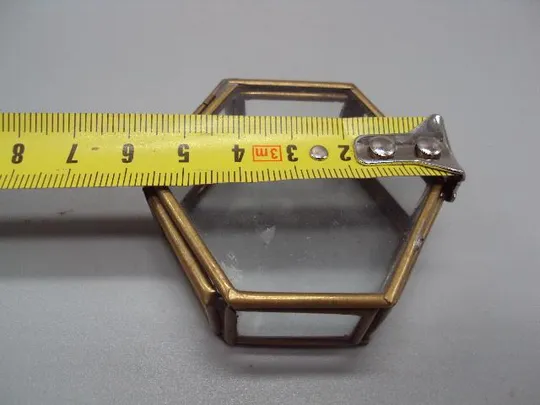 Купити Шкатулка миниатюра для украшений шестиугольная призма стекло, латунь винтаж 2,3х5,7х4,9 см №13266