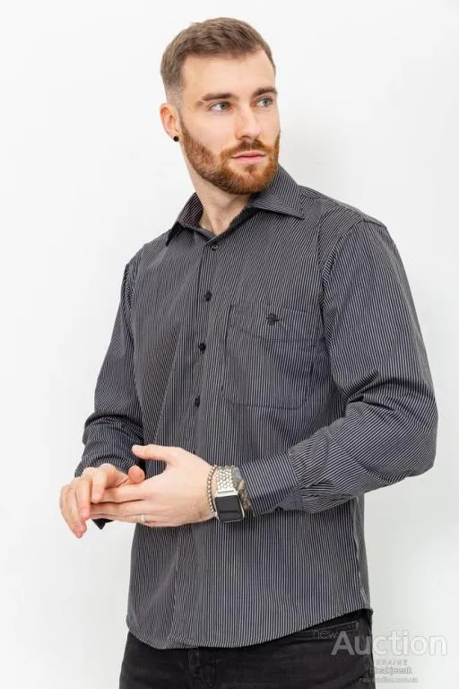 Купити Рубашка мужская в полоску, цвет черный, 131R148958