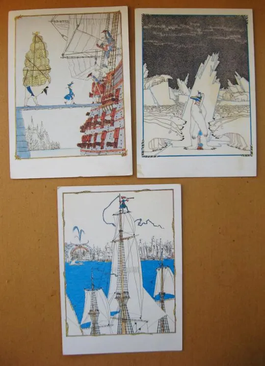 Приключения барона Мюнхаузена = набір листівок   1984 р. = худ.   Майофис  = 7 шт. == З аукціону