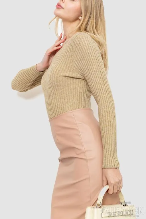 Кофта женская в рубчик однотонная, цвет бежевый, 221R223 З аукціону