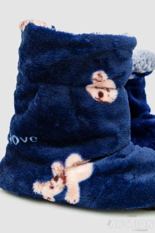 Тапочки-сапожки  домашние плюшевые, цвет сине-серый, 102R1004-1 Інтернет-аукціон