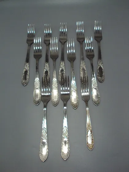 фото, Столовые приборы вилки нерж узор нержавейка длина 21 см и десертная вилка 18,6 см лот 12 шт №18640в