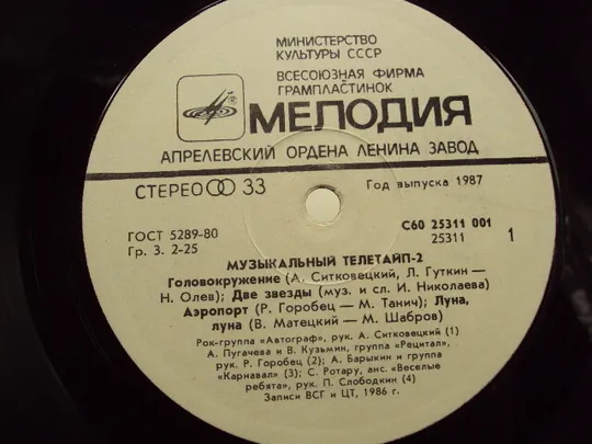 Пластинка мелодия Музыкальный телетайп -2 студия 50а М. Афанасьев 1988 диаметр 30 см №15388МЯ Торговий майданчик