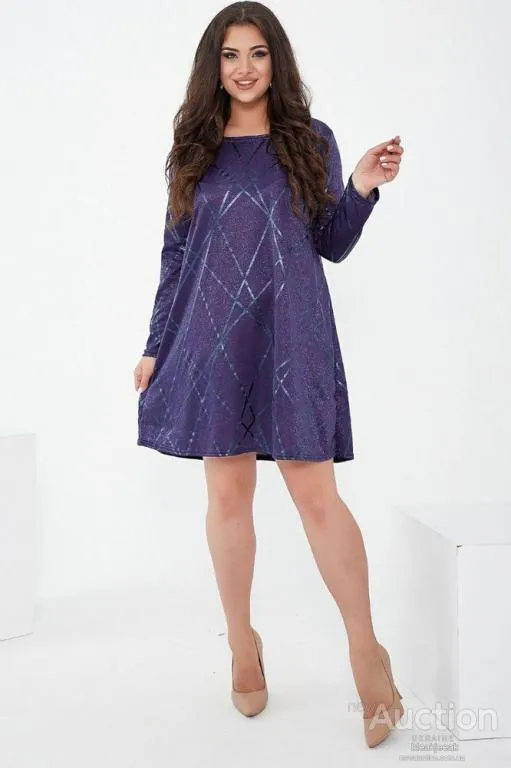 Купити Короткое платье, синего цвета, из люрекса, 153R4052