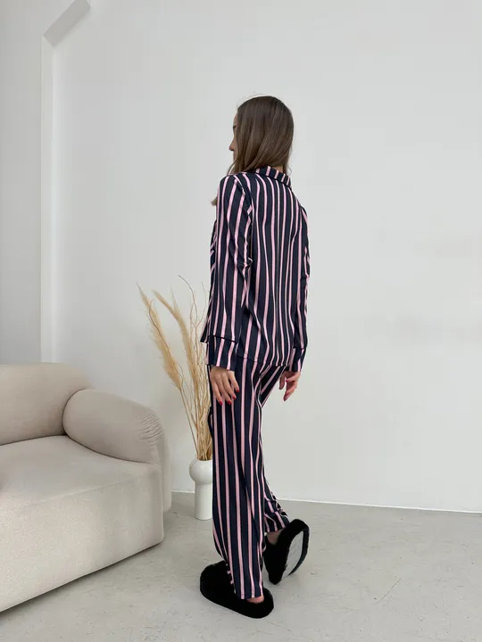 Комплект домашній костюм сорочка і штани Christel 129 шовк Армані в смужку чорний S Інтернет-аукціон