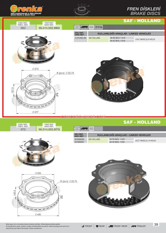 Гальмівний диск SAF SK RS, RZ 9019 19,5&#039; 8 болтов вент. Ціна