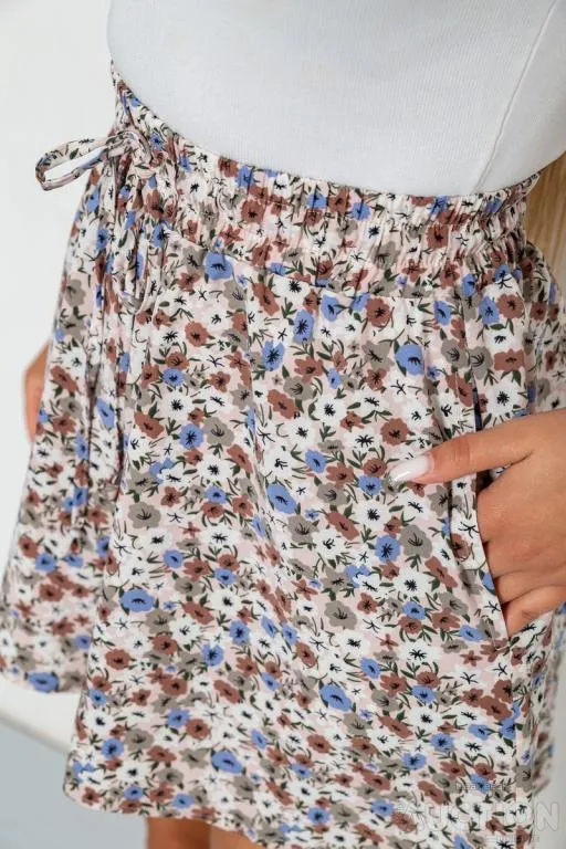 Шорты-юбка с цветочным принтом, цвет пудровый, 102R5256-1 Де купити