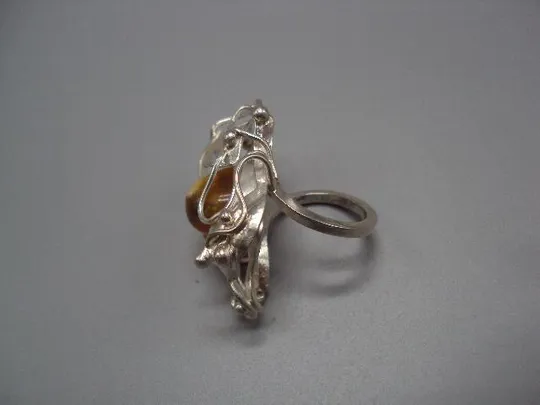 Женское кольцо листья листочки янтарь серебро 925 проба Украина вес 17,89 г 18 размер новое №14372 Інтернет-аукціон