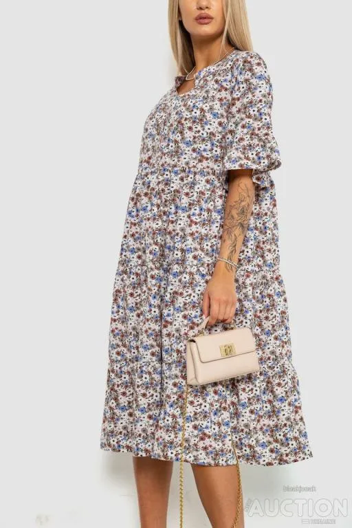 Платье с цветочным принтом, цвет розово-коричневый, 102R5251-1 З аукціону