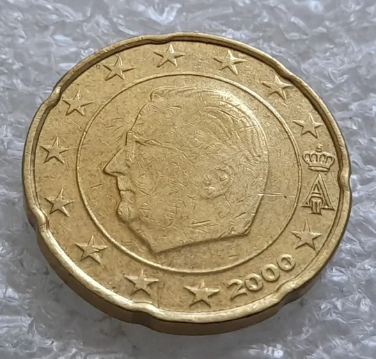 (2308) 20 євроцентів 2000 Бельгія викрошка на "0" номіналу (20 евроцентов 2000 брак) Інтернет-аукціон