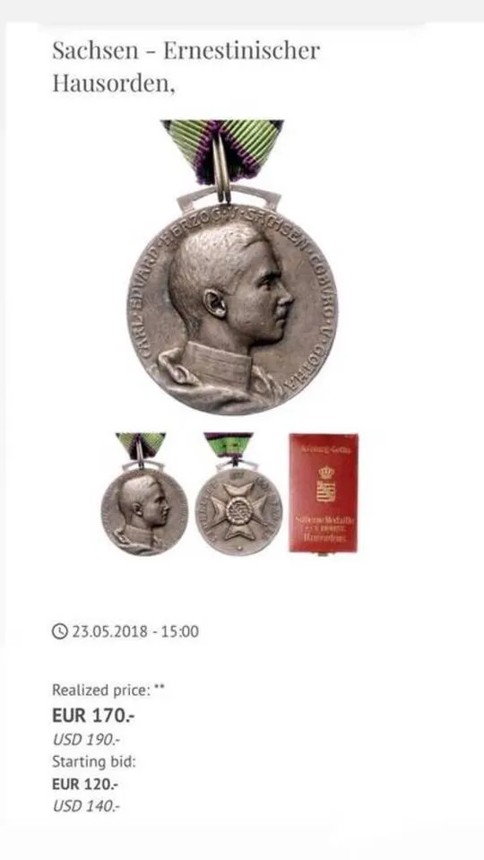 Медаль Заслуг ,Герцогство Sachsen-Coburg-Gotha.Клеймо и Высечка(MvK). Недорого