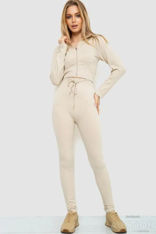 Костюм женский в рубчик, цвет светло-бежевый, 244R14302 Ціна