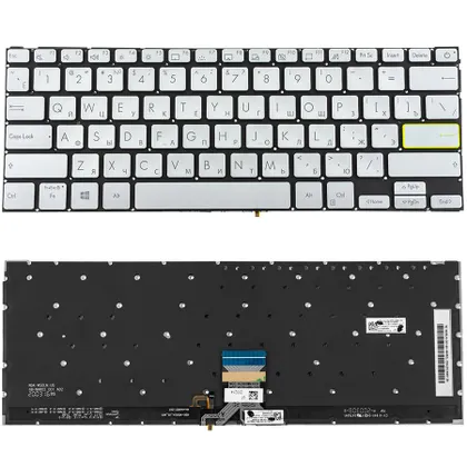 фото, Клавіатура для ноутбука ASUS (X321 series) rus, silver, без фрейма, підсвічування клавіш (ОРИГИНАЛ)