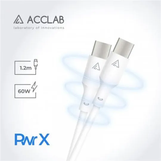 Купити Кабель ACCLAB PwrX USB Type-C - USB Type-C (M/M), 60W, 1.2 м, White (1283126559563)