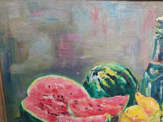 картина Натюрморт фрукцы арбуз М. Цюра, ДВП масло В раме 58,5х48,5 см, без рамы 50х40 см №57 Де купити