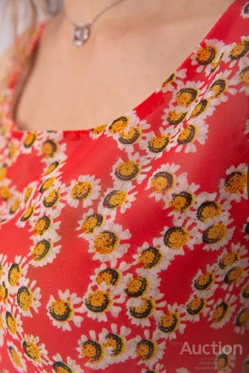 Летнее платье, кораллового цвета в цветочный принт, 167R304-10 Де купити