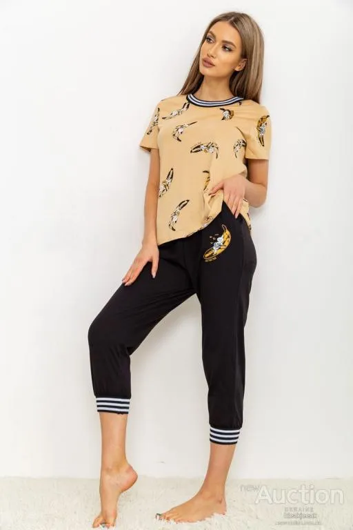 Купити Домашний женский костюм, цвет бежево-черный, 219RF-524