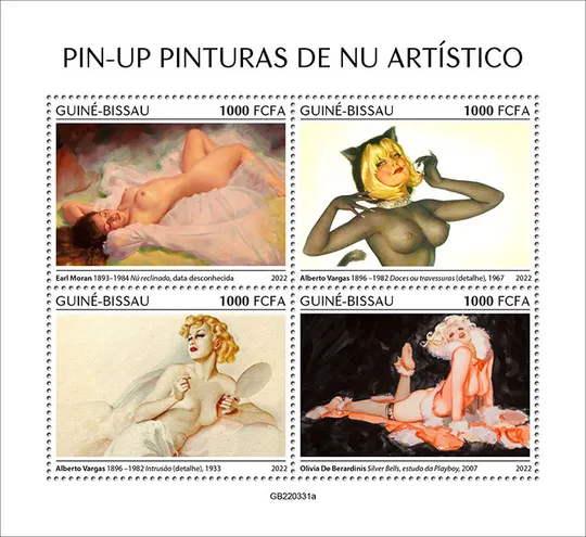 Гвинея Бисау-Искусство-ПИН- АП-НЮ -Обнажённая Живопись-2022.Чистый полный красивый комплект.MNH. З аукціону