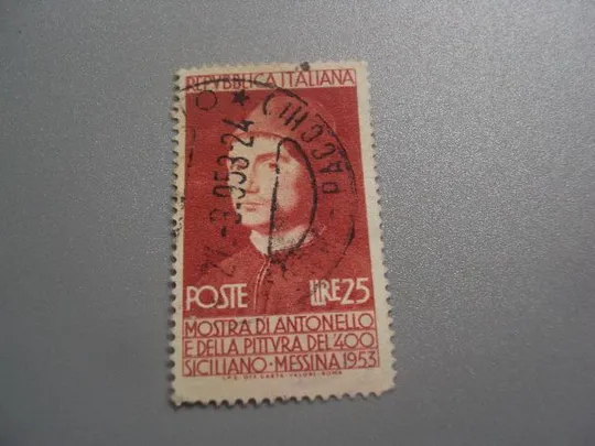 марка Италия 1953 выставка антонелло и сицилийской мессины 15-го века 25 лир личности гаш №2875 Ціна