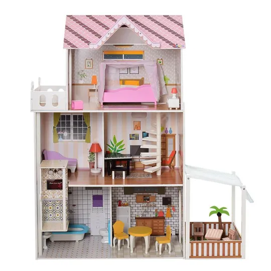 Купити Деревянный игрушечный домик, 3 этажа, мебель, 103-123-31см