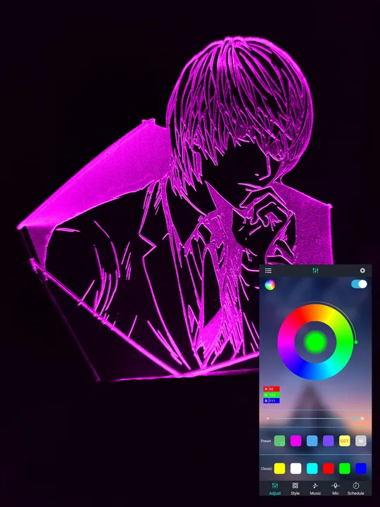 Акриловий світильник-нічник керування з телефона Зошит Смерті Лайт tty-n000841 Ціна