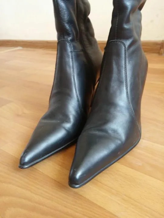 Сапоги зимние женские на меху кожаные на тонкетке &quot;Скала&quot; р38 на худую ногу взуття Інтернет-аукціон