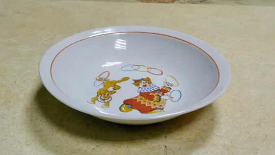 Тарілка миска глибока дитяча Клоун з песиком стара радянська порцеляна Баранівка Вживане #2 Скол Ціна