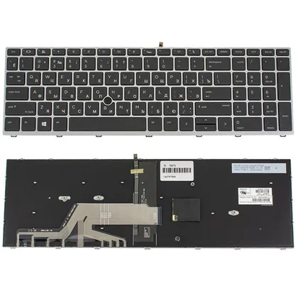 фото, Клавіатура для ноутбука HP (ProBook: 650 G4) rus, black, silver frame, підсвічування клавіш, з джойстиком (ОРИГИНАЛ)
