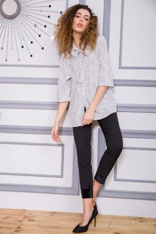 Блуза с поясом, белого цвета в принт, 172R20-1 Інтернет-аукціон