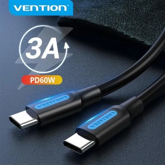 Кабель Vention USB Type-C - USB Type-C (M/M), TPE Round PD 60W, 3 A, 1.5 м, Black (COSBG) Недорого