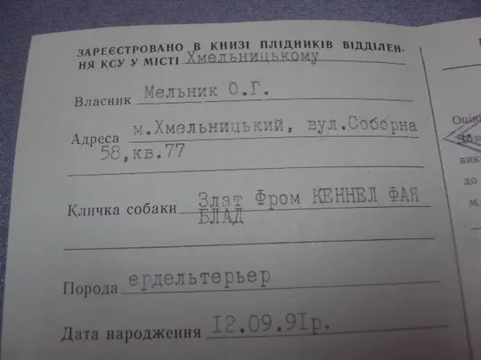 сертификат на право племенной деятельности кинологический центр №4263 З аукціону
