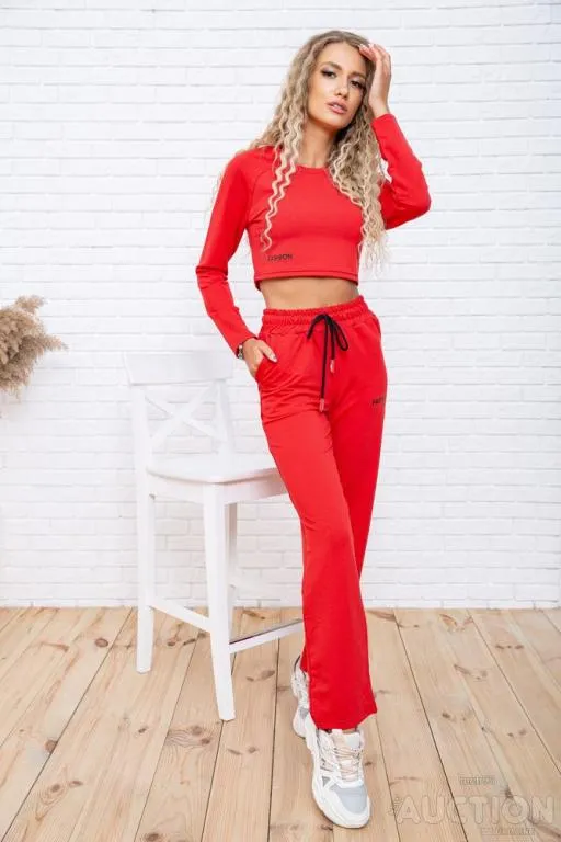 Купити Повседневный женский костюм, укороченный реглан и штаны, Красный, 119R348