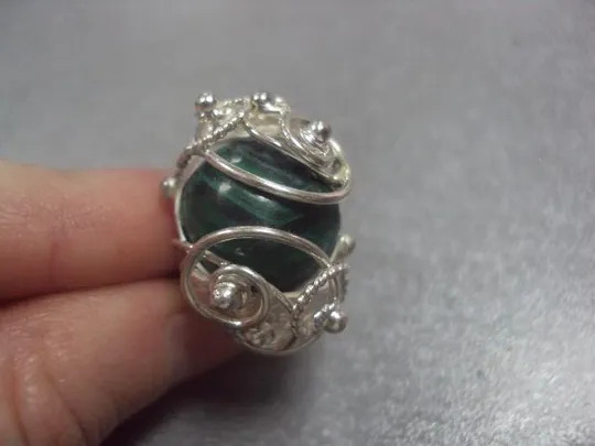 Купити Комплект набор серьги и кольцо малахит серебро 925 проба украина 21,57 г 17 размер клейм нет №15027