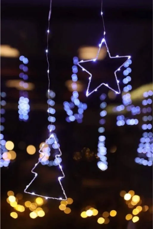 Купити Гирлянда штора роса "Елочки Звезды" от USB, 3x1м, 10 фигурок, 8 режимов Холодный белый