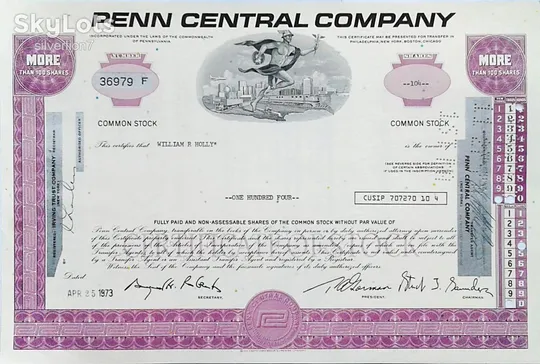Акція Сертифікат на 104 Акції Penn Central Company 1973 США Mt 14 Ціна