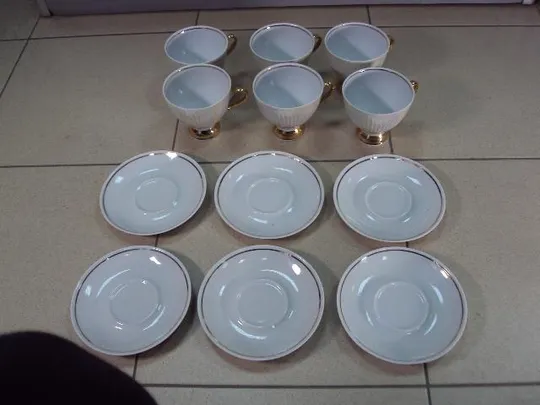 Кофейный сервиз фарфор Полонное набор перламутр заварник, сахарница, чашки, блюдца, масленка №13043 Інтернет-аукціон