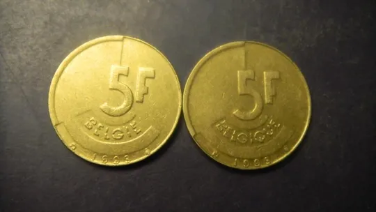 5 франків Бельгія 1993 (два різновиди) Ціна