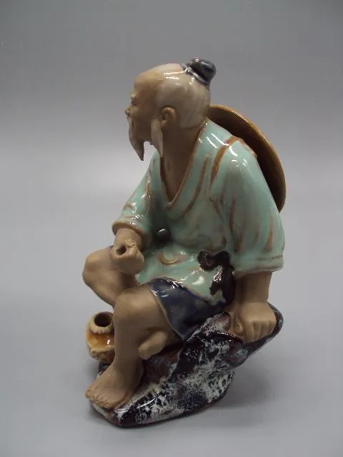 Фигура керамика статуэтка Китай рыбак китаец с удочкой ловит рыбу 50-е года высота 13,3 см №13567 Недорого