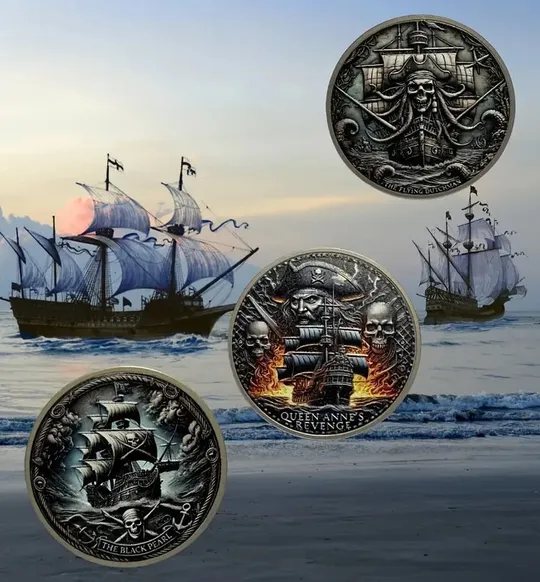 Набір із 3-х монет "Піратські кораблі у Карібському стилі". Продаж