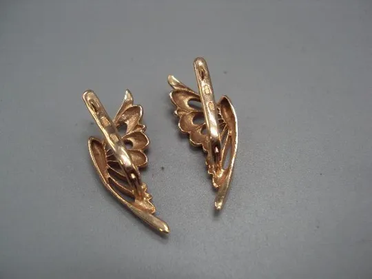 Серьги бабочки бабочка золото клеймо 585 проба герб Украина 4КХР вес 6,26 г длина 3,2 см №14714 Інтернет-аукціон