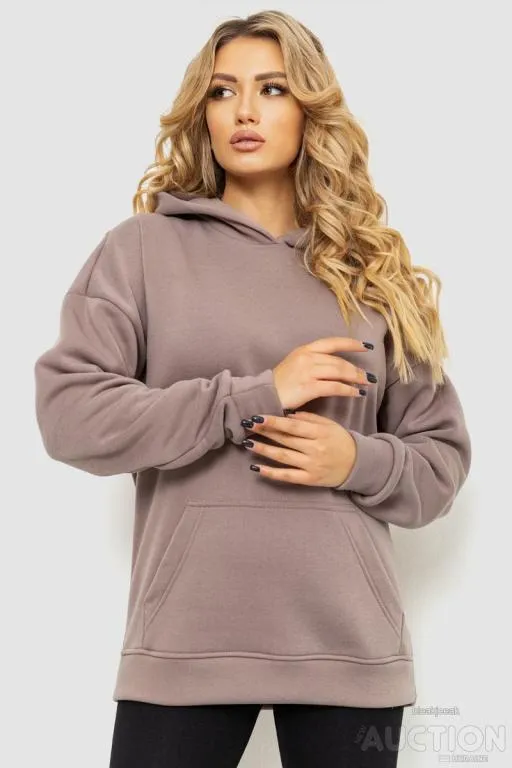 Худи женский на флисе, цвет темно-бежевый, 241R3210 Ціна