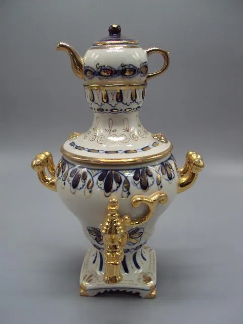 Фигура фарфор статуэтка Самовар и заварник Гжель высота 26 см №13685 Ціна