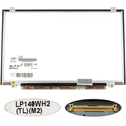 фото, Матриця 14.0" LP140WH2-TLM2 (1366*768, 40pin, LED, SLIM (вертикальні вушка), глянець, роз'єм праворуч внизу) для ноутбука (renew)