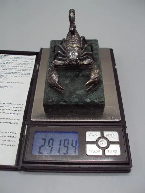 Фигура статуэтка скорпион серебро 925 проба на подставке вес 291,94 г размер 7х10х5,7 см №13217 Характеристики