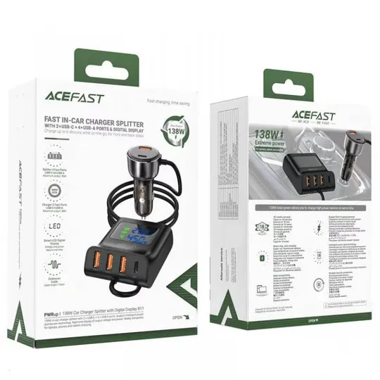 АЗУ Acefast B11 138W Car Charger Splitter with Digital Display Де купити