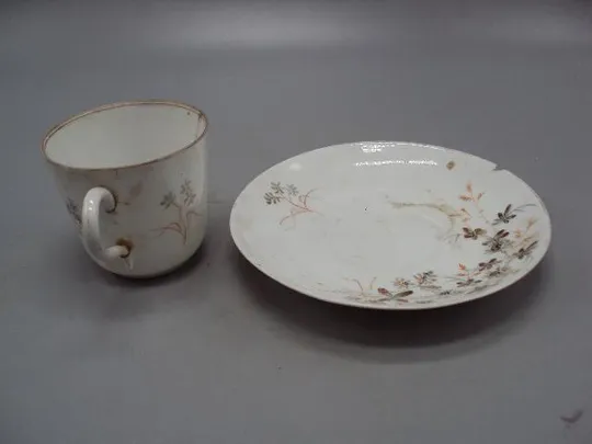 Купити Чашка и блюдце фарфор Кузнецов кружка с блюдцем Кузнецова узор цветы лот под реставрацию №32