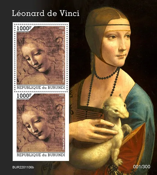 Бурунди-Живопись-Леонардо да Винчи-2022. Чистый полный комплект-2 М/Листа + серия 1 марка MNH. Ціна